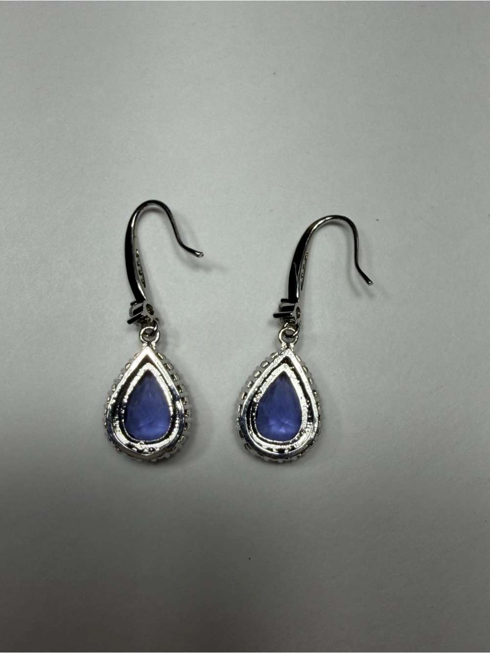 Sterling Silver Teardrop Blue Sapphire Halo Drop Earrings - Picture 4 of 5